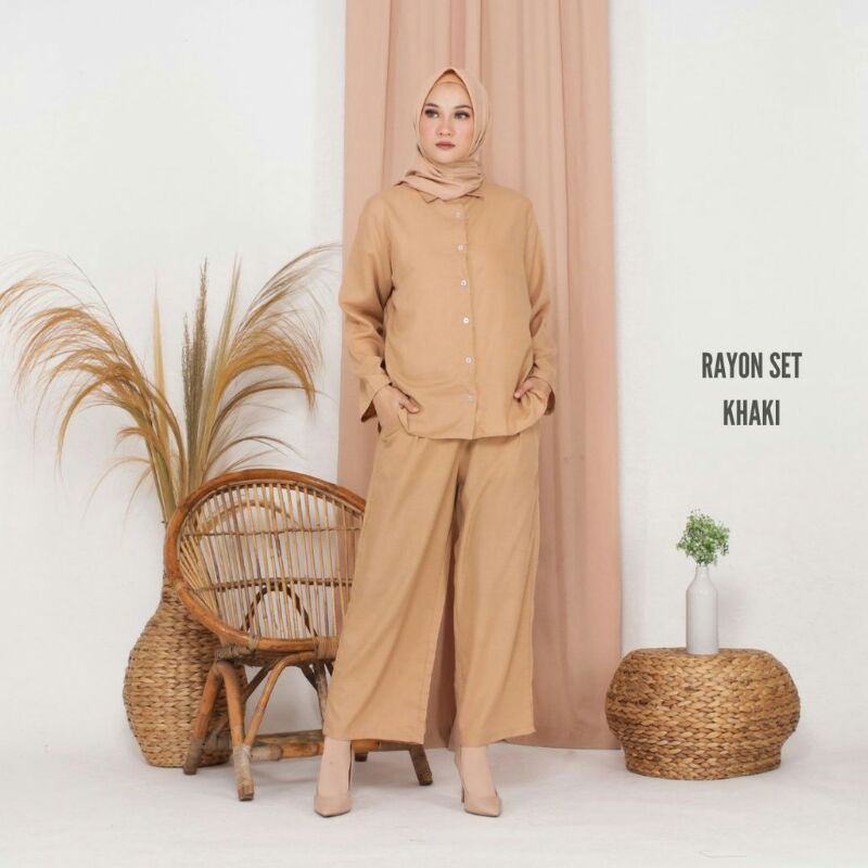 Rayon Set - One Set - Set Kemeja dan Celana Kulot Wanita Muslim