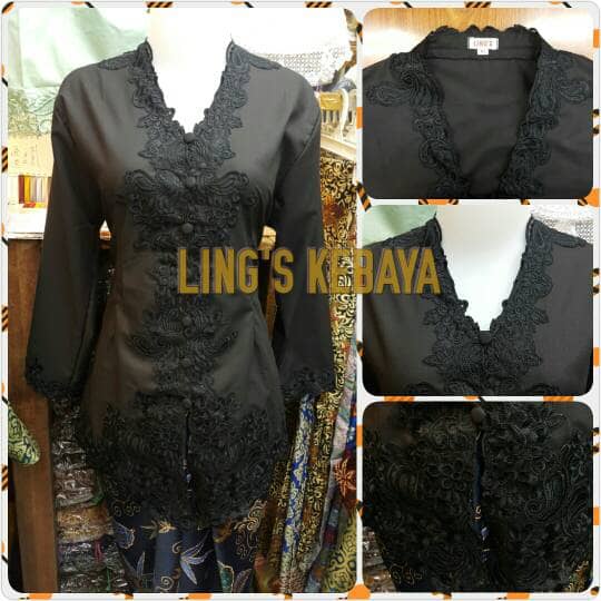 Bc0212F0 Kebaya Encim Modern Spesial Plain Black Japan Cotton / Hitam Senada - Tangan Panjang, L