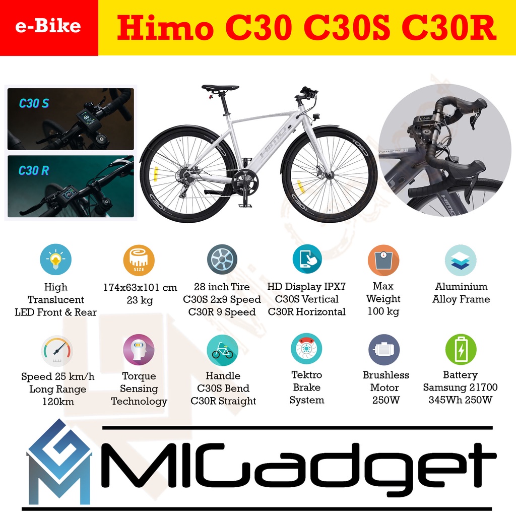 Himo C30 C30S C30R Sepeda Elektrik Road Bike Roadbike Ebike 9 Speed