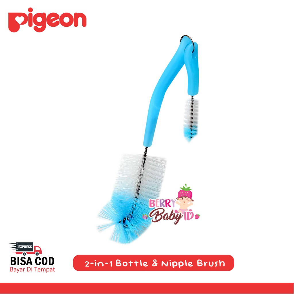 Pigeon 2-in-1 Bottle &amp; Nipple Brush Basic Sikat Botol dan Dot Bayi Berry Mart