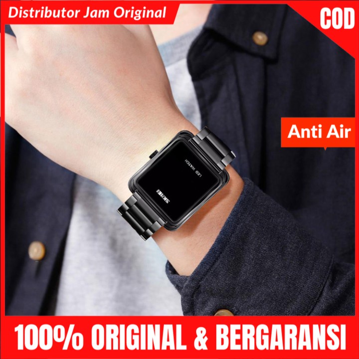 Jam Tangan Pria Rantai Digital Led Original 100% Anti Air Watch Fashion SKMEI Garansi Resmi Skimei 1