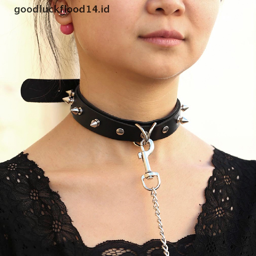 [OOID] Punk Lady Gothic Slave Leather Choker Chain Spike Rivet Buckle Collar Necklace ID