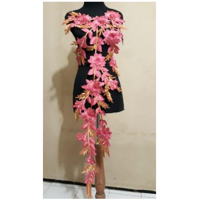 Toko Bekasi Timur Renda Bordir Tempel Dada Kanza Merah Lace Embroidery