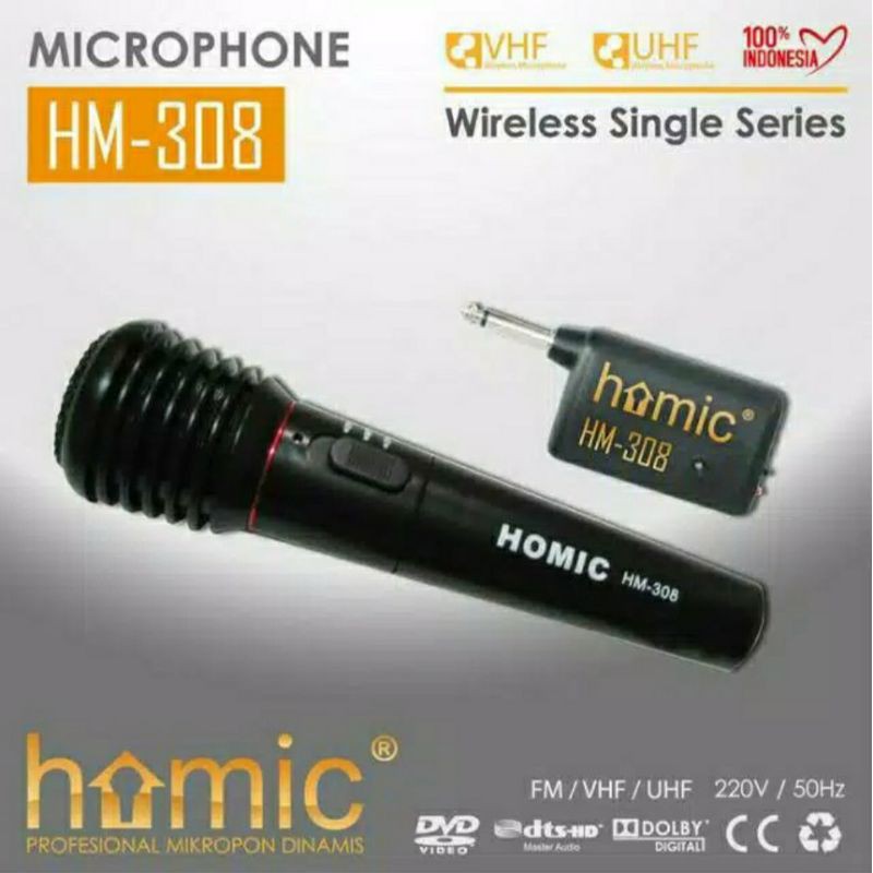 Homic microphone 2in1 kabel dan wireles hm-308
