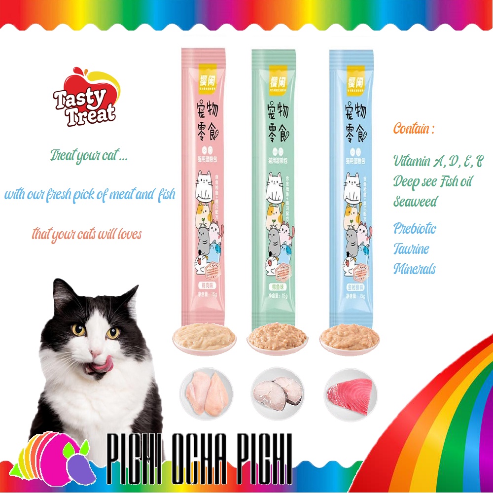 Cat Snack Treat Wet Pasta Snack kucing Food Cemilan kucing 15g by SixFigure