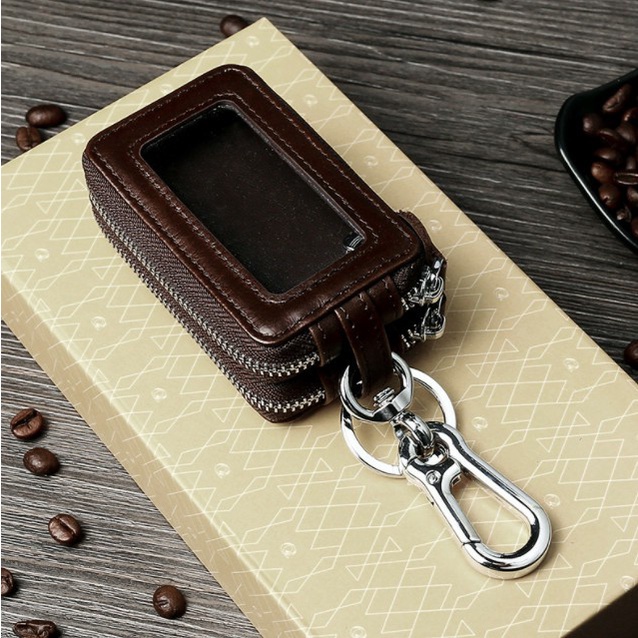 Dompet Remot Gantungan Kunci Mobil Motor Kulit Asli Dua Zipper DMB004