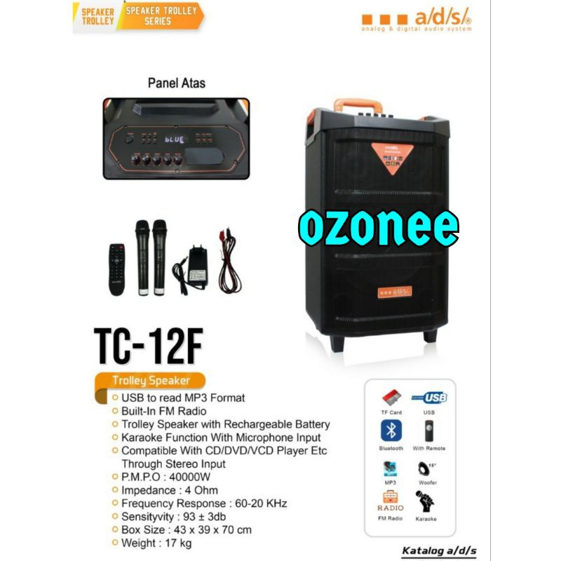 SPEAKER PORTABLE MEETING 12 INCH ADS TC 12F ADC TC12F FREE 2 MIC ORI