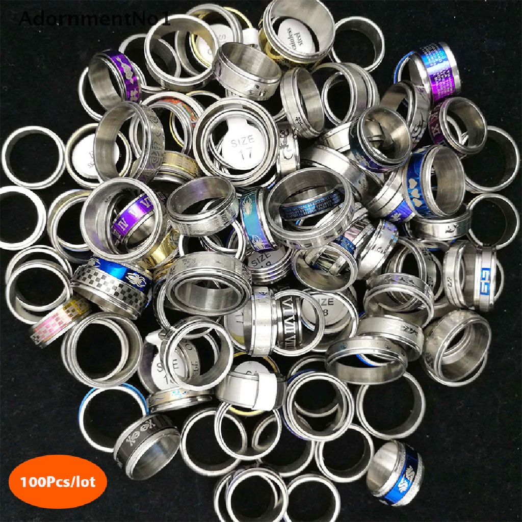 (AdornmentNo1) 100pcs / lot Cincin Motif Hati / Garis Bahan Baja Untuk Pria / Wanita