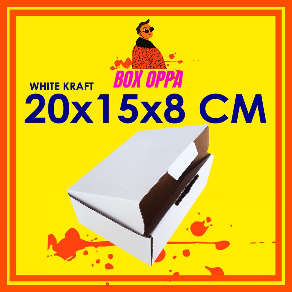 

Kardus PUTIH uk 20x15x8 cm (ECER) Die Cut Box Kotak Packing Aksesoris Baju Makanan Pizza Hijab Kue