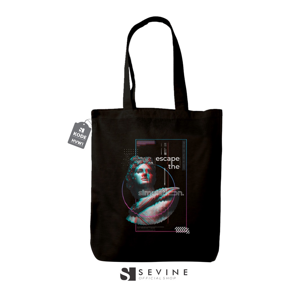 Sevine Totebag Fashion Tas Tote Bag Hitam Resleting Pria Wanita Laptop Kuliah Retro Vaporwave - HVW1