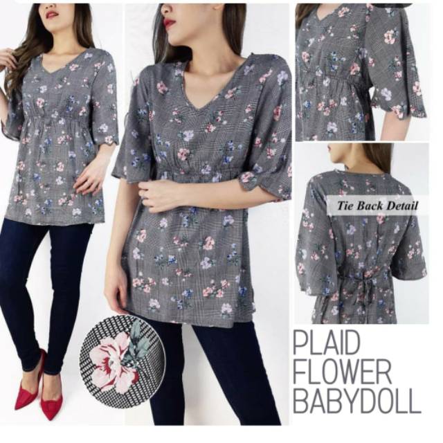 BAJU WANITA MAX PLAID FLOWER BABY DOLL