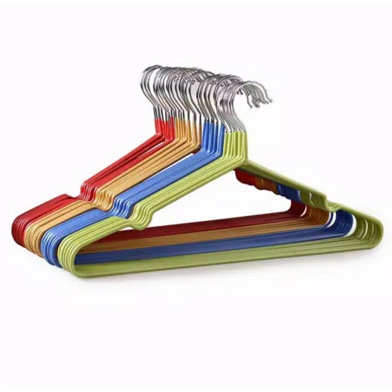 Hanger baju 12 pcs Hanger Pakaian Hanger Celana Stainless Steel lapisan Coating Anti Slip Kuat