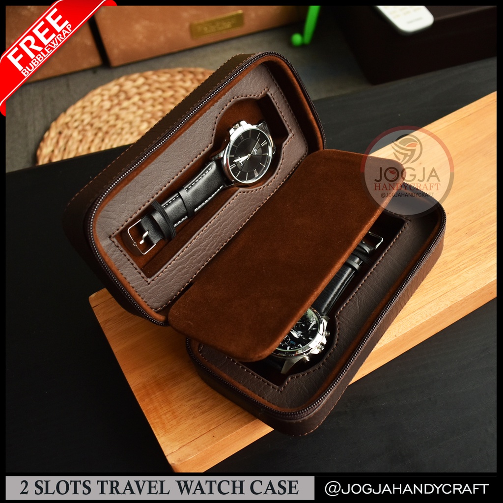 Kotak Tempat Jam Tangan 2 Slot Travel Leather Watch Case