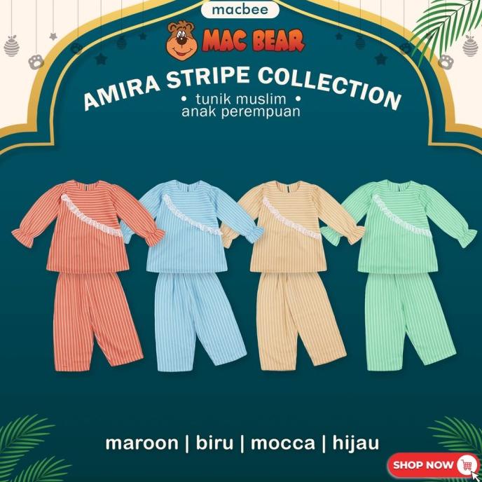 MacBee Setelan Anak Perempuan Tunik Anak Muslim Amira Stripe
