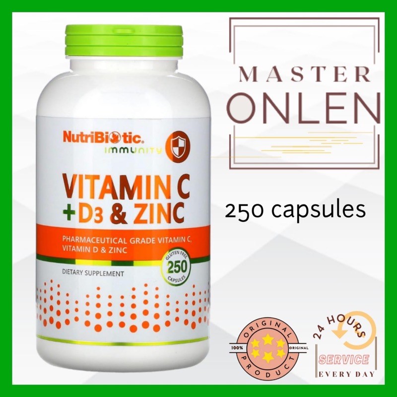 vitamin c   d3 zinc 250 capsules nutribiotic immunity suplemen imun us