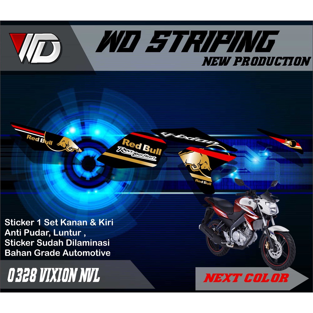 0328 Stiker Striping Yamaha Vixion Variasi Red Bull Keren