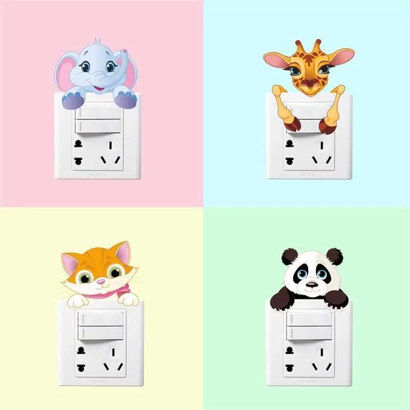 Sticker switch saklar binatang lucu - stiker dinding hewan animal jerapah gajah panda kucing imut