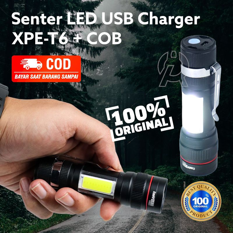 TERMURAH TaffLED Senter LED USB Ces Charger Rechargeable XPE-T6 + COB