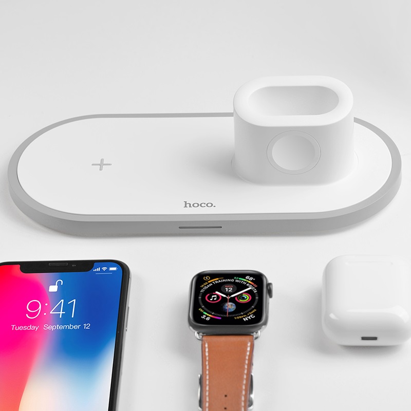 Hoco Fast Wireless Charger Pad 3 in 1 Smartphone Airpods Apple Watch - CW21 - White