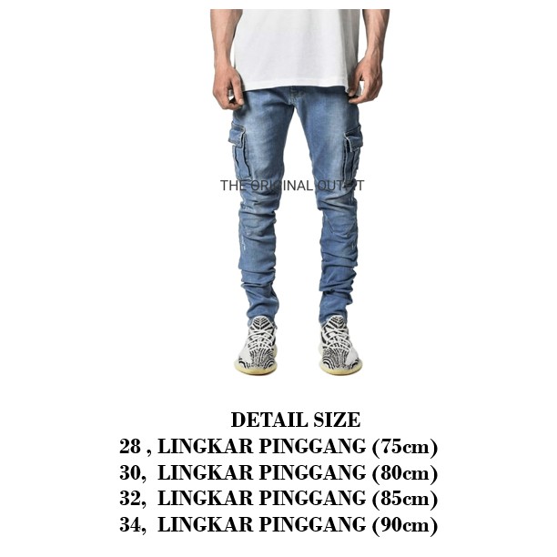 Celana Jeans Cargo Premium  Cargo Denim Panjang Pria Skiny Slimfit Cowok COD