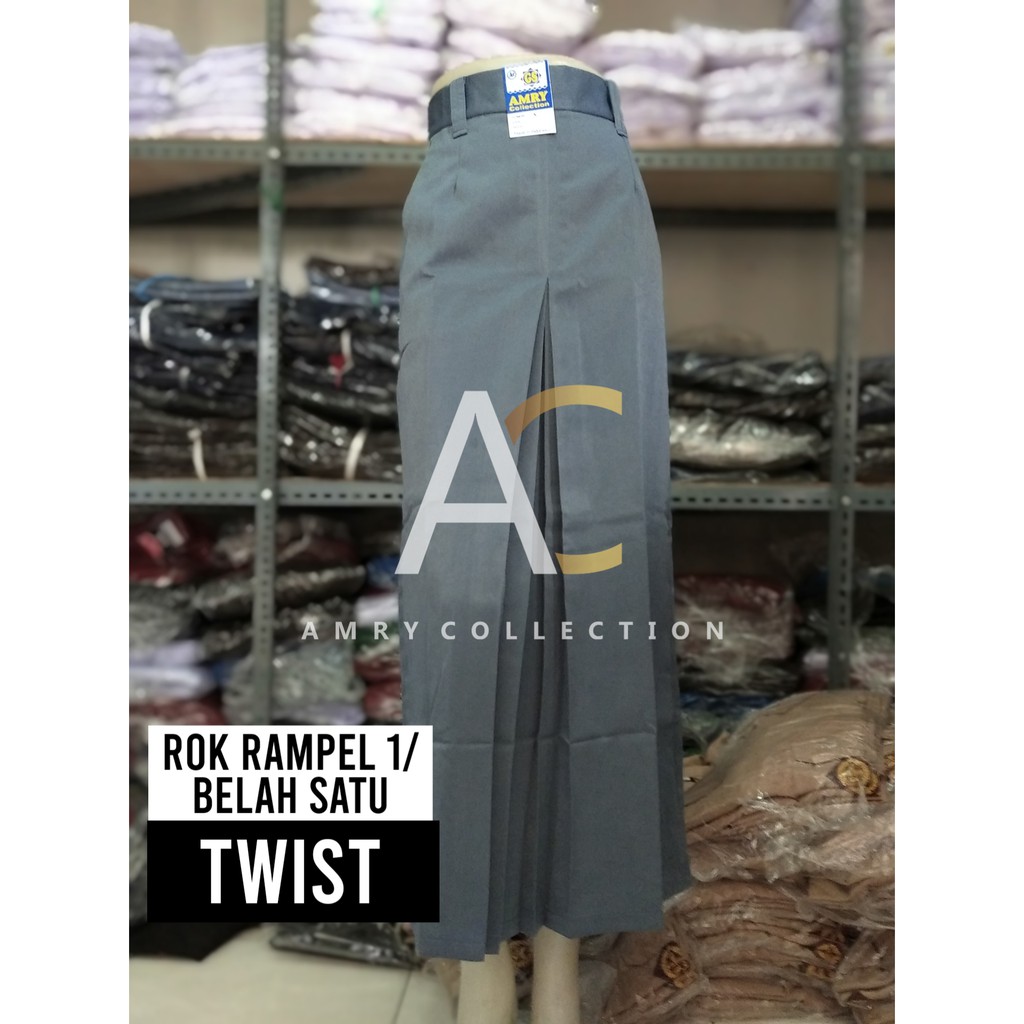 Rok span Abu-abu SMA Rok panjang belah 1 Bahan Twist Kain licin Seragam sekolah