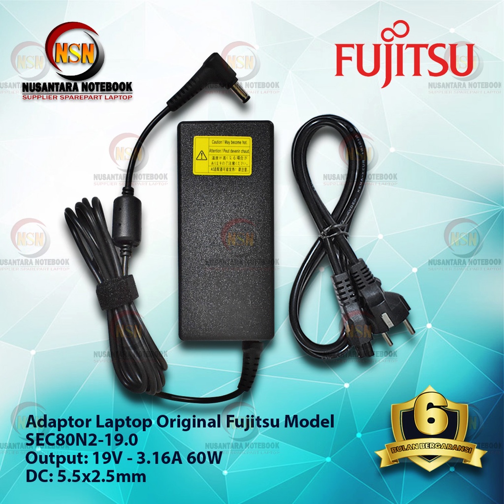 Adaptor Original FUJITSU 19V 3.16A 60W DC 5.5x2.5mm SEC80N2-19.0