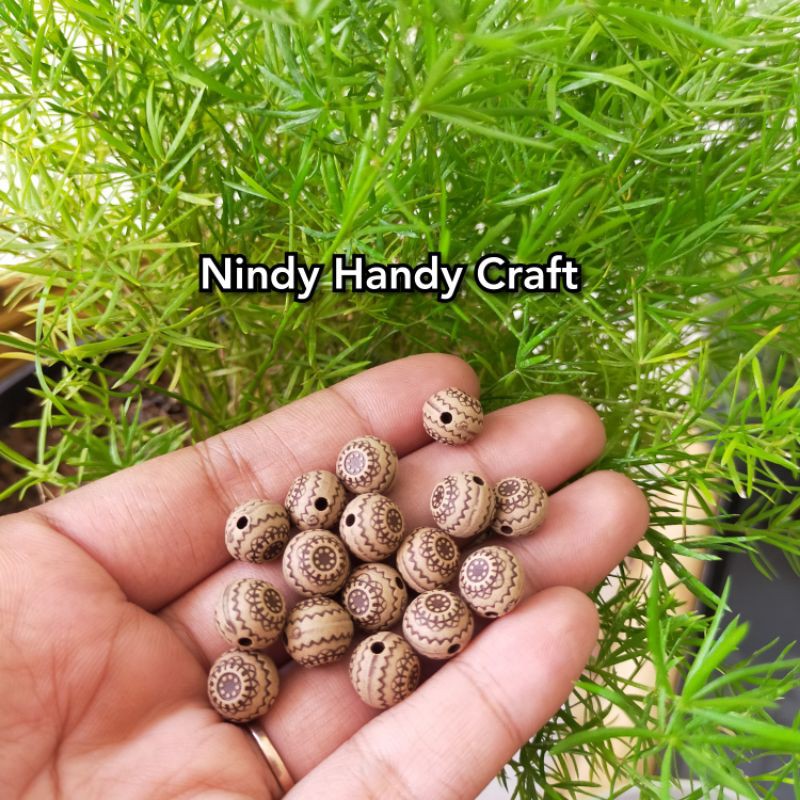Monte Kayu Corak Etnik DC 10mm  - Mote Corak Kayu - Manik Kayu - Mote Akrilik - Monte