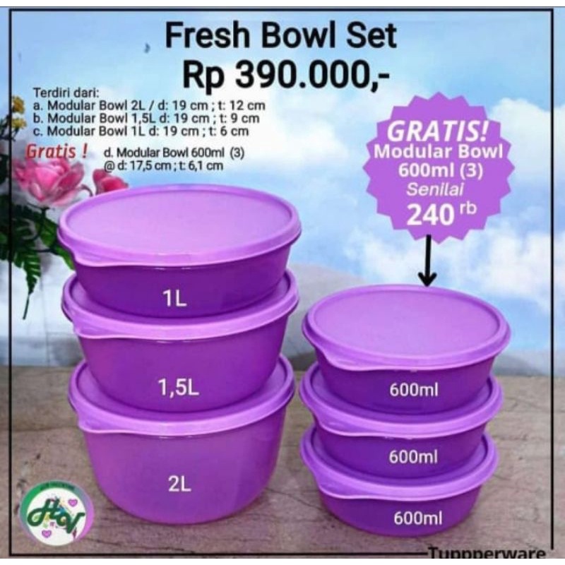 Tuperware Fresh Bowl Set 6pcs Modular Bowl Toples Serbaguna