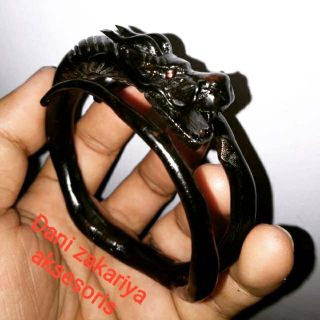 Akar bahar hitam ukir kepala naga ekor bercabang/Gelang Akar bahar ukir baga
