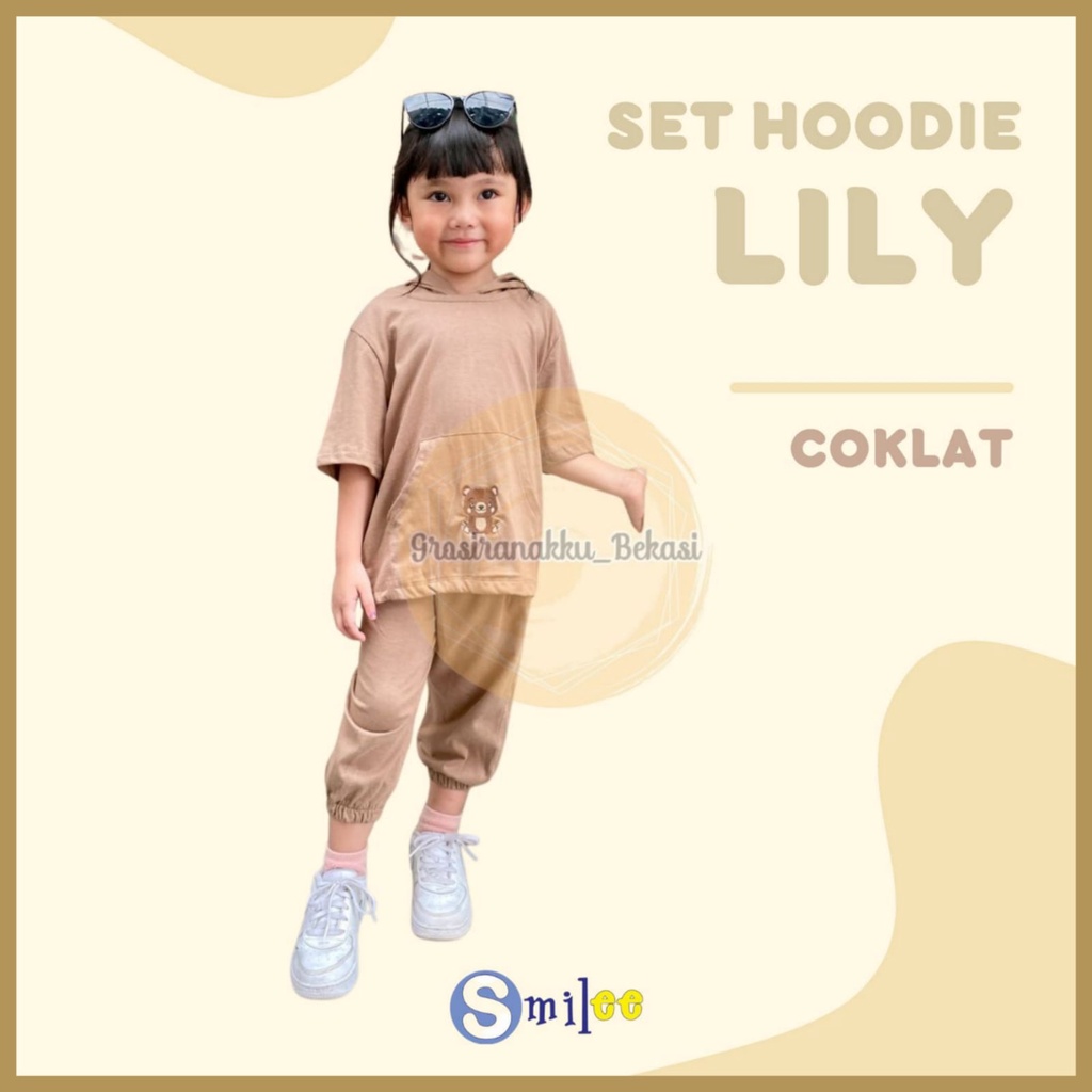 Setelan Anak Smilee Unisex Hoodie Lily Oversize Warna Coklat Size 1-5Tahun