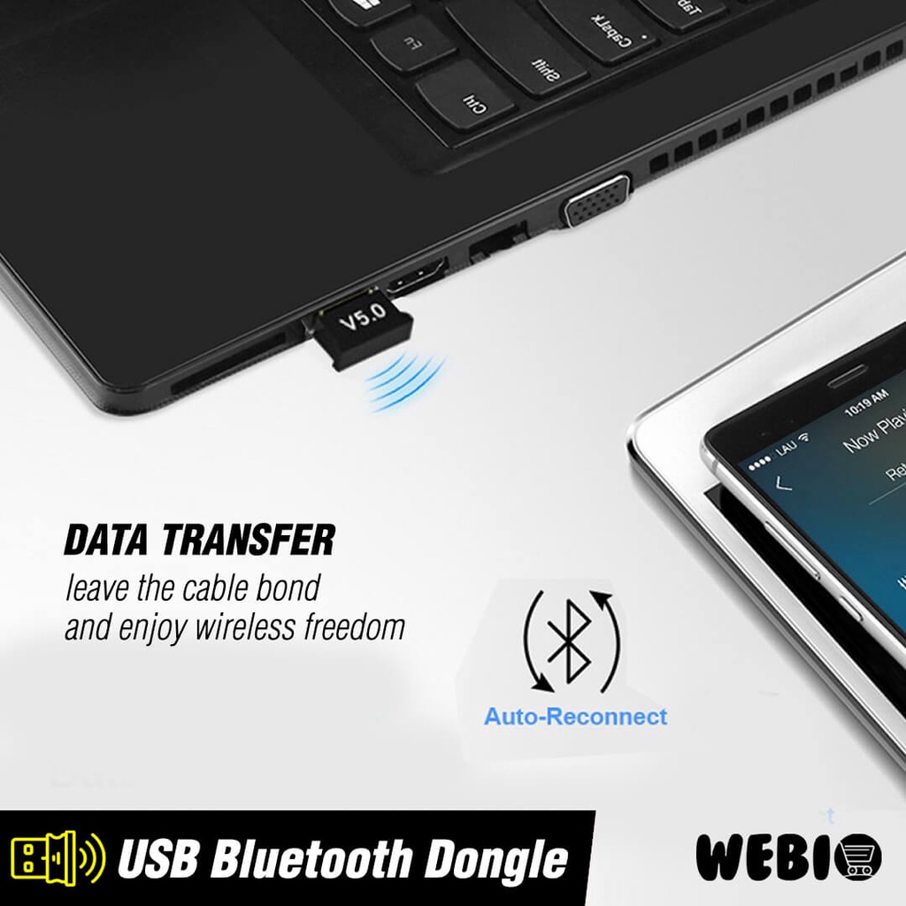 USB Bluetooth Adapter 5.0 Dongle Wireless Receiver PC Laptop Komputer Blutut Mini External