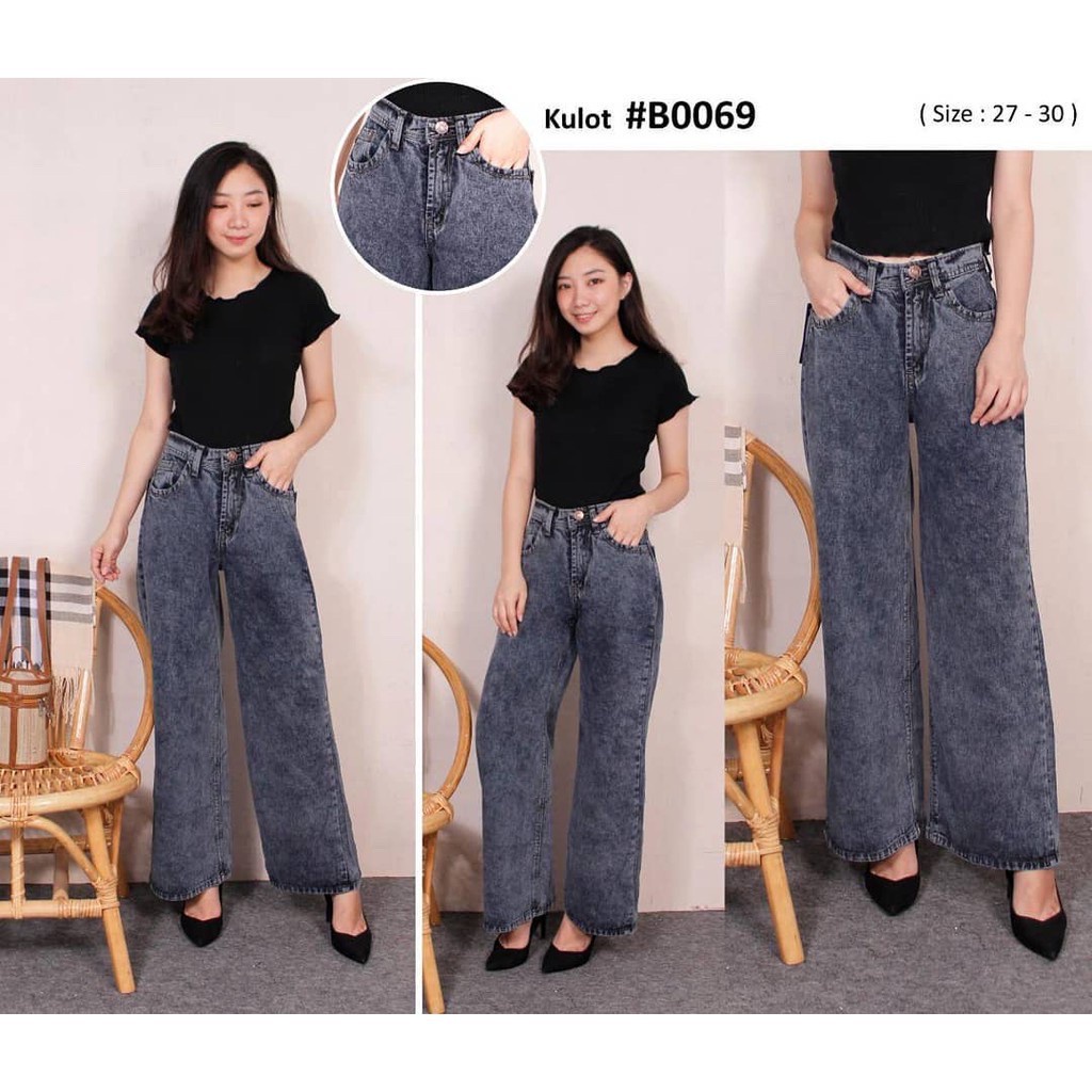 Celana Kulot Wanita Jeans Tebal Highwaist - Bahan Sakura Jeans - (Ukuran 27 - 34)