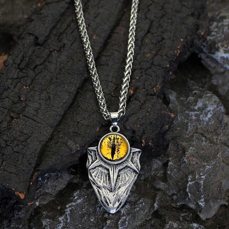 Kalung Liontin Batu Permata Mata Iblis Bahan Stainless Steel Gaya Vintage Hip Hop Untuk Pria