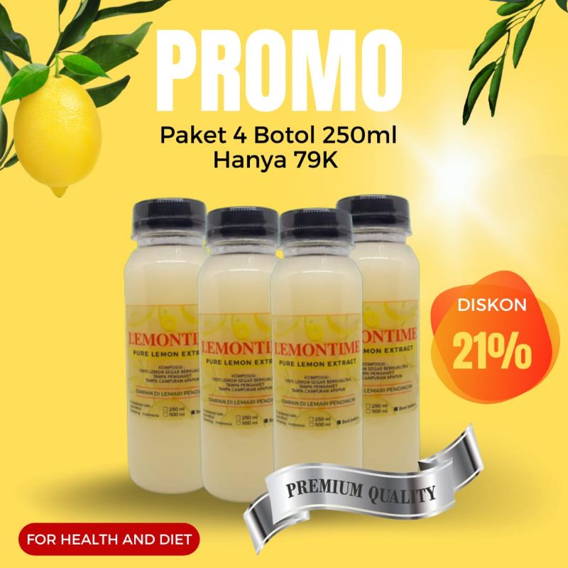 

LEMONTIME SARI LEMON MURNI PAKET 4 BOTOL JUICE LEMON DIET JUS PELANGSING ASLI PREMIUM