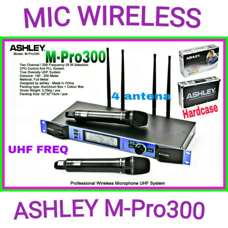 Mic Wireless Ashley M pro300 original ashley mpro300 dual handheld uhf frequensi plus koper