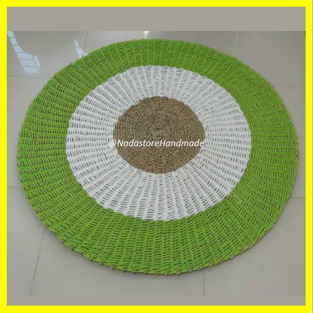 RUG SEAGRASS HIJAU DAUN DIAMETER 120 CM / KARPET BULAT ANYAMAN IJO