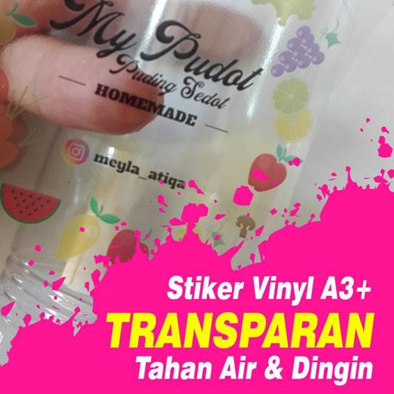 

SALE!! KODE-770 Cetak Stiker Label Produk / Kemasan Makanan di Sticker Vinyl Transparan A3+ Custom &