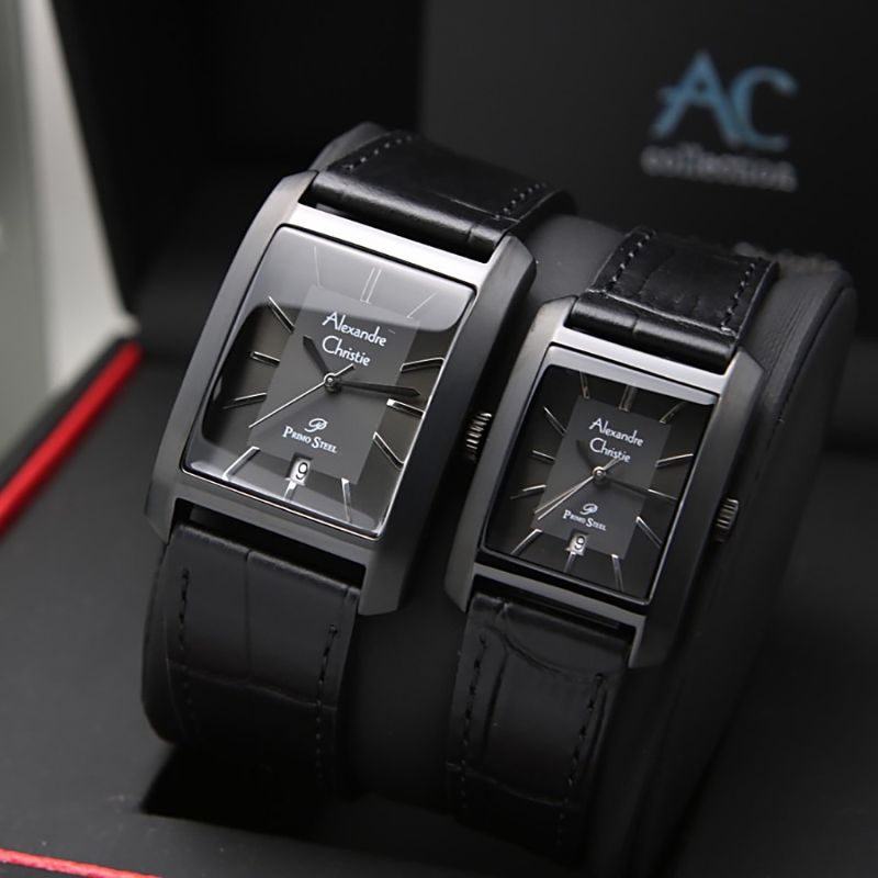 Alexandre Christie Leather AC 1019 couple | Jam Tangan couple AC1019 primo steel kulit original