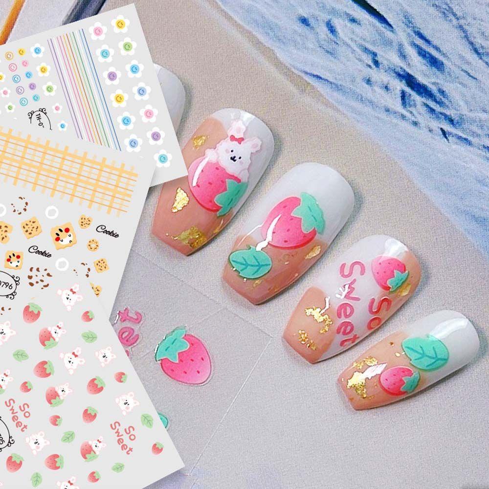 Mxbeauty Kartun Stiker Kuku Korea Beruang Smiley Ikatan Simpul Anjing Self Adhesive Nail Art Dekorasi