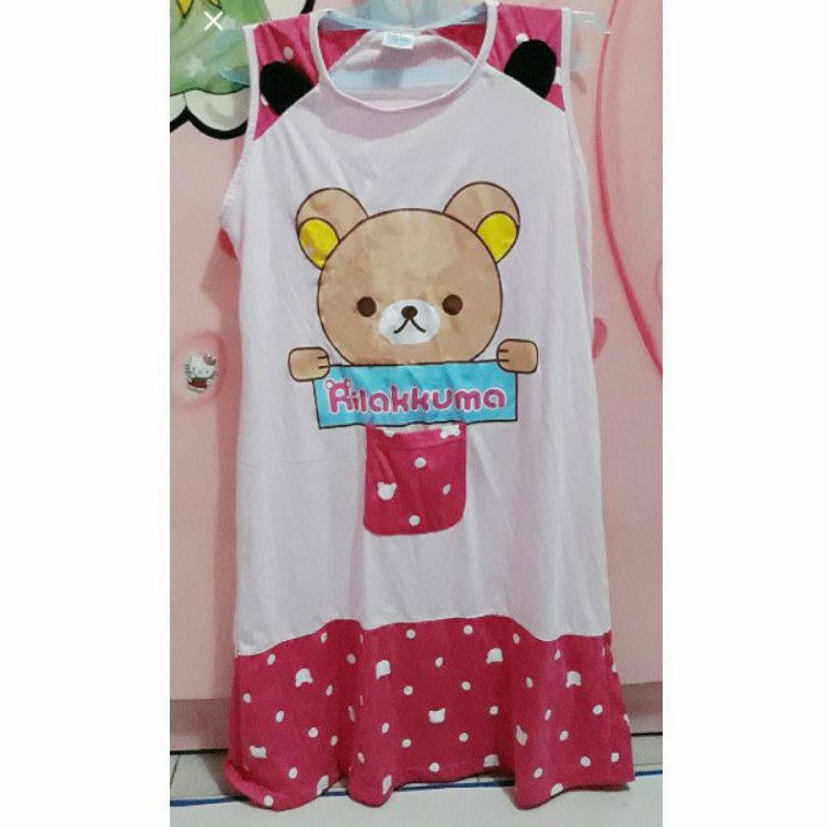 BAJU TIDUR RILAKKUMA DASTER DEWASA BERUANG TANKTOP PINK