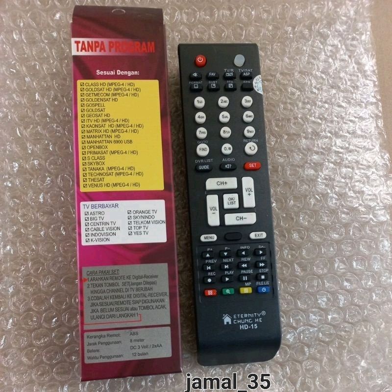 REMOTE REMOT RECIEVER PARABOLA INDOVISION/SKYNINDO/TELKOM HD-15