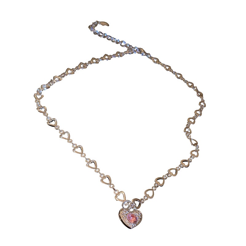 Set Kalung Desain Hati Aksen Berlian Untuk Aksesoris