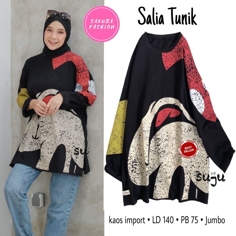 KAOS TUNIK WANITA JUMBO/BLOUSE WANITA KAOS IMPORT LD 140 CM FIT XXXL/SALIA TUNIK