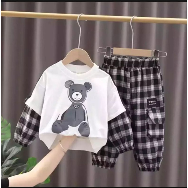 SETELAN KAOS ANAK TERBARU/SET TEDDY KOTAK 1-5 THN