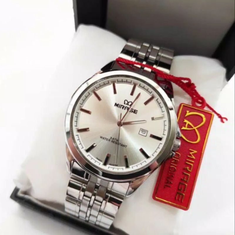 jam tangan pria;MIRAGE M8709BRP-Lsilver~ORIGINAL WATER RESISTANT~TGL~STAINLEED