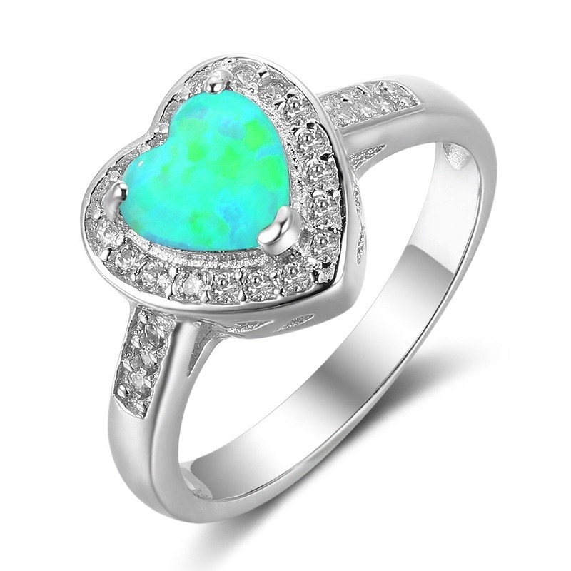 New European and American Creative Love Diamond Opal Ring