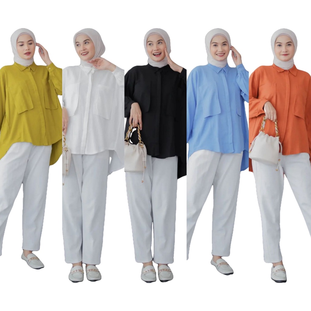 Kalina Linen Shirt / Kemeja Linen Oversize Wanita Lengan Panjang Full Kancing / Atasan Kemeja Wanita