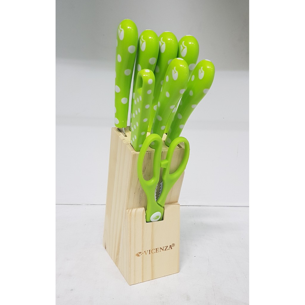 Pisau Dapur Set Polkadot Vicenza V-918KP Green / Hijau