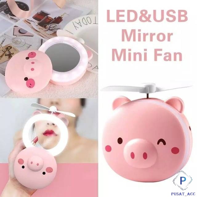 Mirror Fan LED Lampu / Kipas Kaca Lampu Portable 3 Fungsi Korea Motif Versi 2