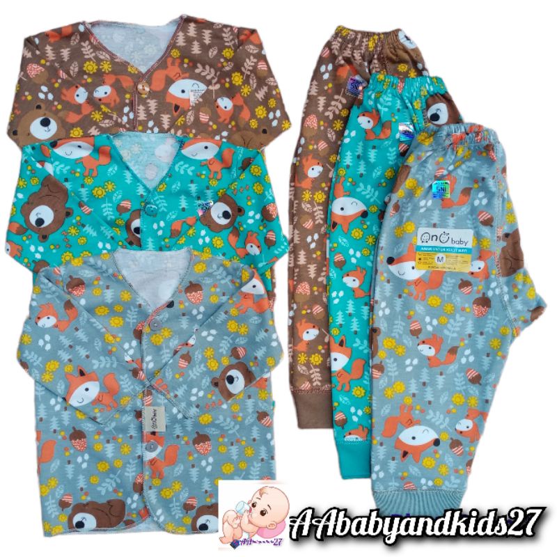 ONO BABY 3Pasang Setelan Baju Bayi Lengan Panjang Full Print Ukuran Newborn 0-4Bulan SNI Nyaman Murah Berkualitas